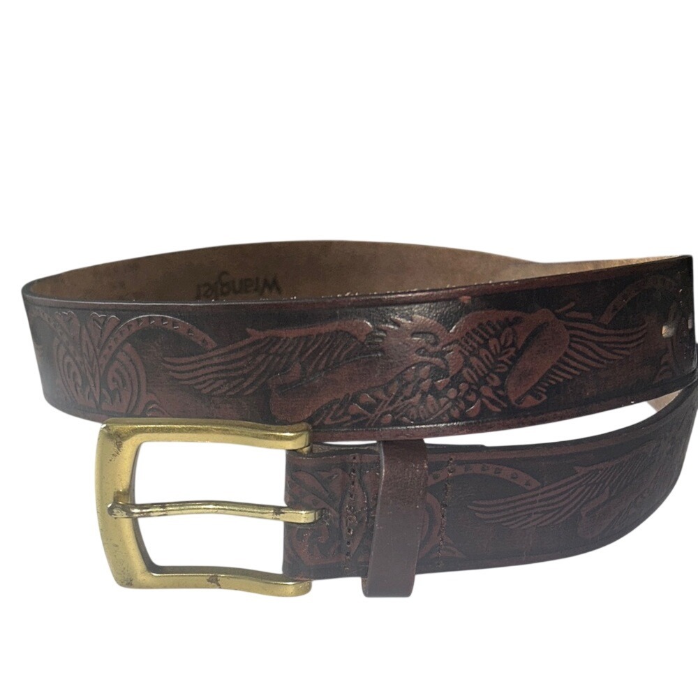 Wrangler Brown Tooled Leather Belt with Brass-Tone Buckle 36/90